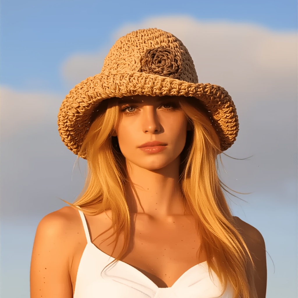 Bucket Hat Straw - Chapéu de Praia Feminino Boêmio Floral
